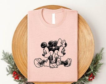 Vintage Disney Mickey and Minnie T-Shirt, Gift For Couples, Lovely Tee, Magic Trip, Animation Mickey Mouse, Disney Trip Tee,Personalized Tee