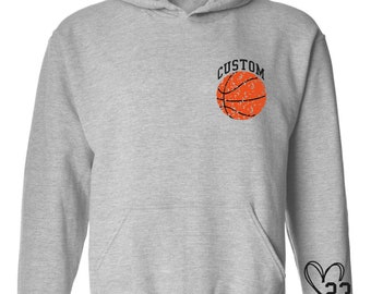 Sweat à capuche de basket-ball personnalisé, sweats à capuche de basket-ball personnalisés, cadeau de basket-ball de votre numéro d’équipe, basket-ball de votre équipe, numéro personnalisé sur la manche