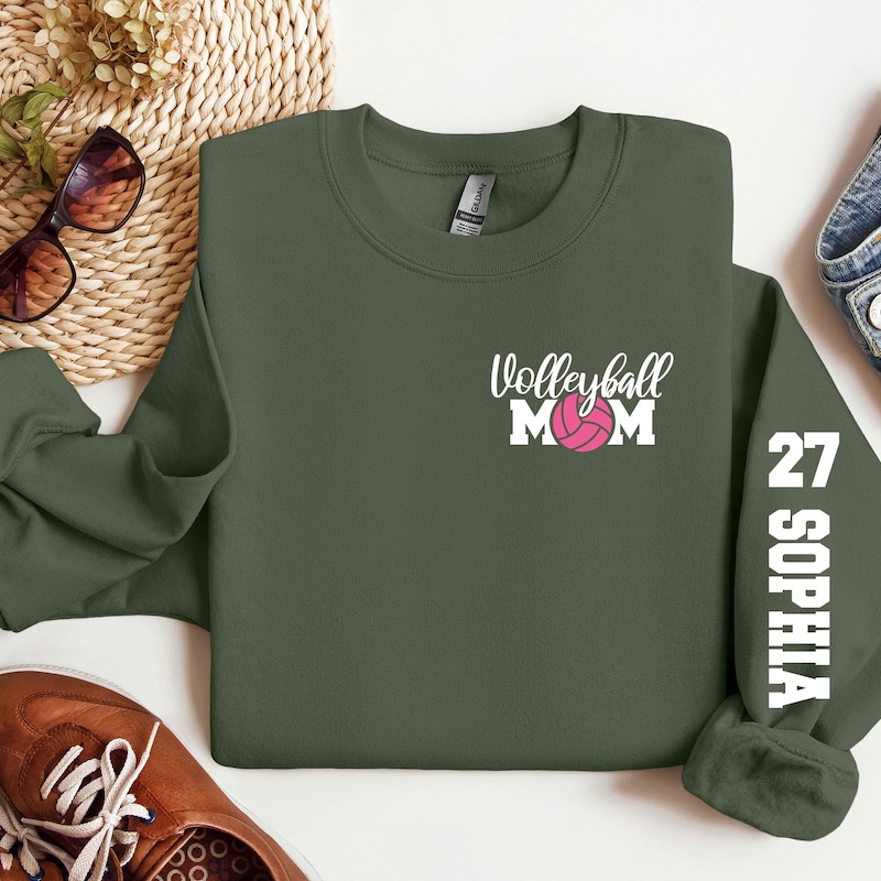 Personalized Volleyball Mom With On Sleeve Sweater Game Day Volleyball Mom Custom Your Name Number Sweater,Your Name Volleyball Sweater Gift