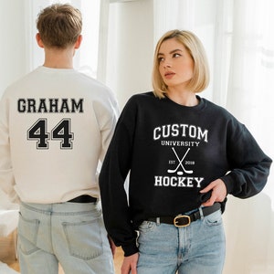 Personalized Hockey Custom University Hockey Est Custom Year Sweatshirt, Custom Front and Back Hockey Sport Lover Sweatshirt Game Day Hockey
