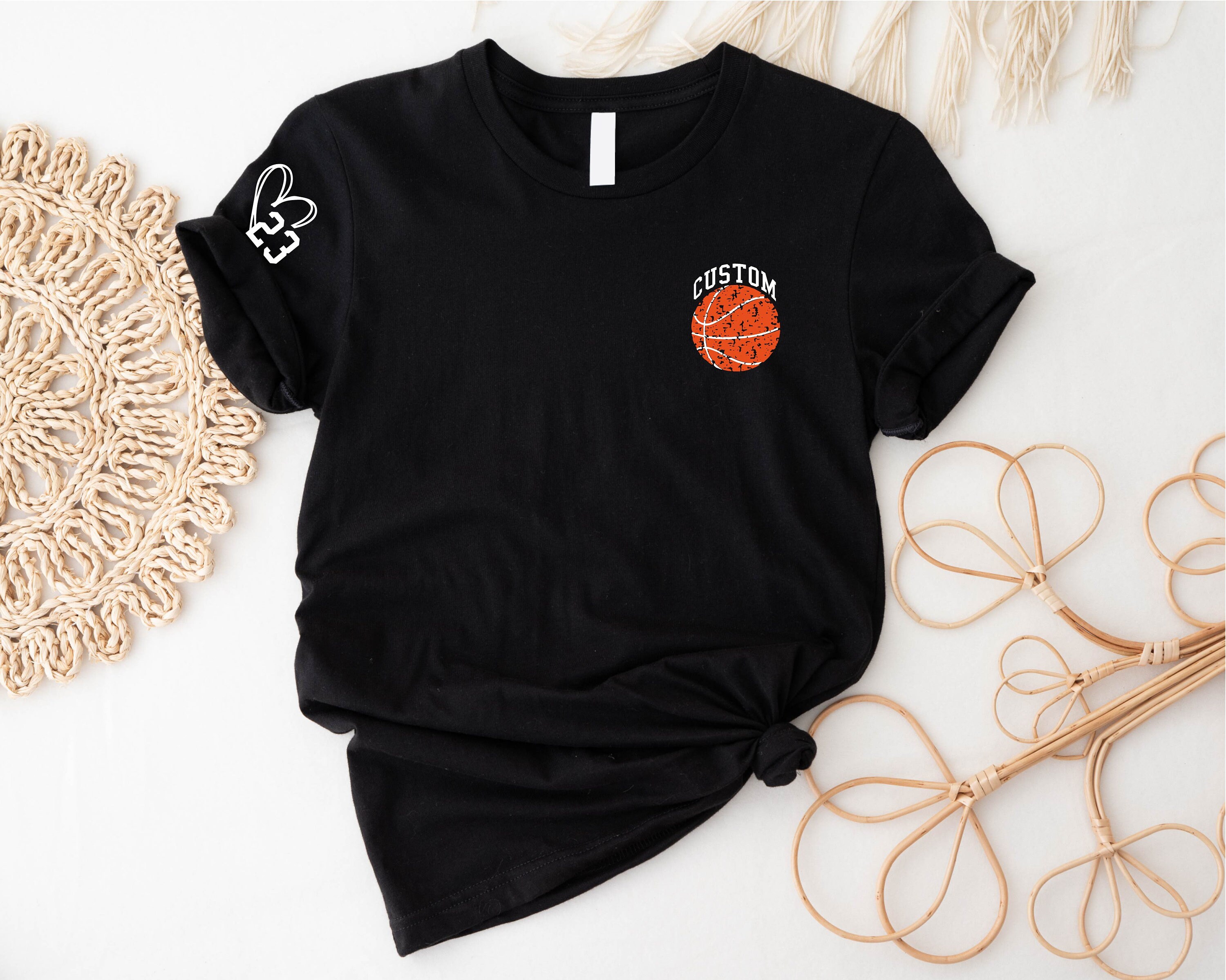 Custom Basketball Shirt, Game Day Custom Your Name Number Basketball, Basketball Grandma Gift, Custom Basketball Squad With Heart On Sleeve