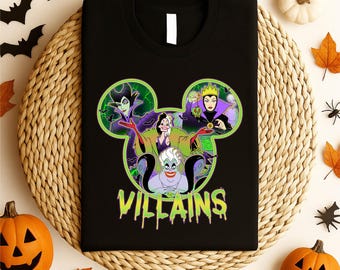 Aangepaste Disney Villains Halloween Party 2025 shirt, Disney familie-uitje T-shirt, Halloween Disney Villains shirt, Maleficent Disneyworld Halloween