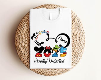 2025 Custom Name Disney Family Vacation Shirt, Disney Family Matching T-Shirt, Personalized Disney Trip, Disneyworld Matching Mickey Minnie