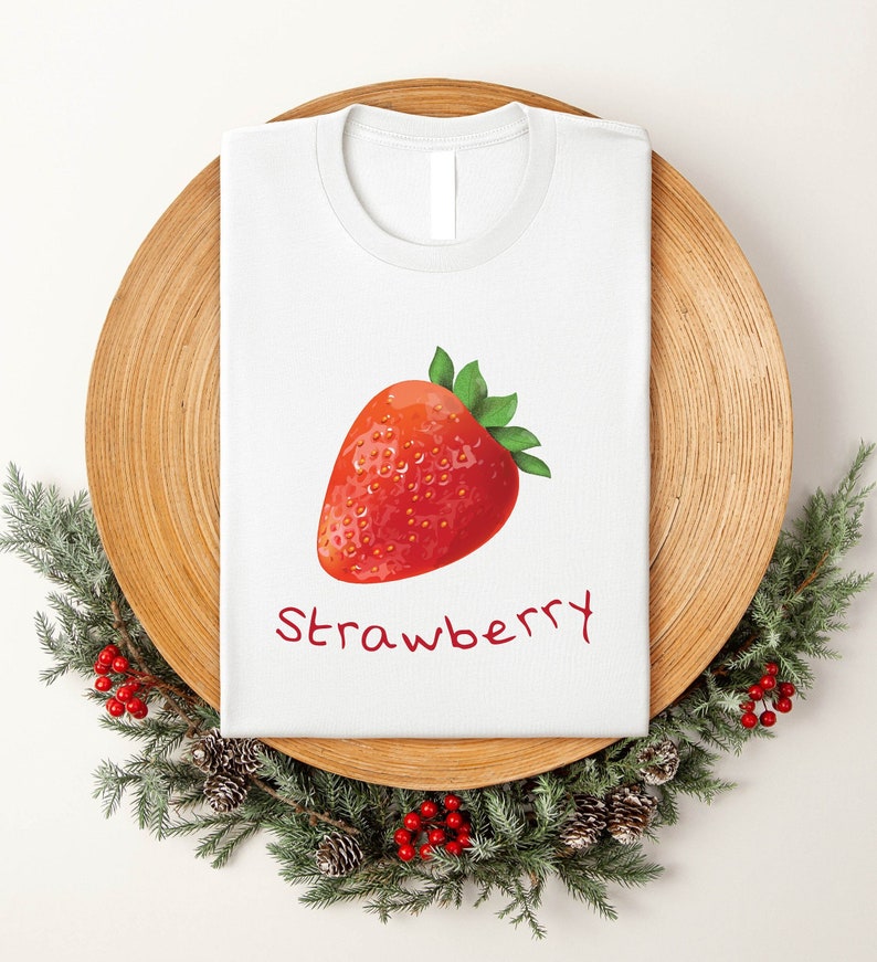 Strawberry Shirt, Fruit Print Shirt, Botanical Trendy Shirt, Cute ...