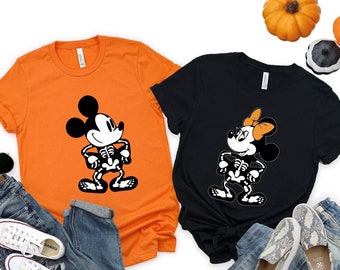 Halloween Micky und Minnie Skelett Shirt, Disney Halloween Shirt, Disney Halloween Skelett Mickey Minnie Süßes oder Saures Halloween Party
