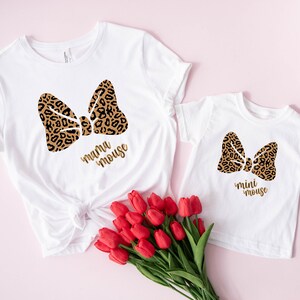 Disney Mama Mouse & Mini Mouse Matching Shirt, Leopard Mom Daughter Shirt, Family Matching Mother&#39;s Day Shirt,Mommy and Me Disney Trip Shirt