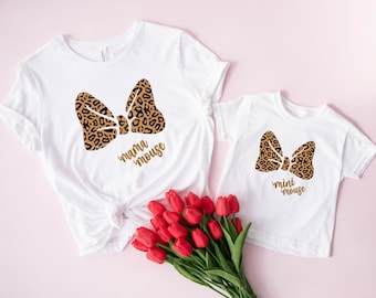 Disney Mama Mouse & Mini Mouse Matching Shirt, Leopard Mom Daughter Shirt, Family Matching Mother's Day Shirt, Mommy and Me Disney Trip Shirt