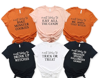 T-shirt « Très susceptible d'aller à Halloween », T-shirt familial Halloween, T-shirt assorti Halloween personnalisé, T-shirt pour fête d'Halloween, T-shirt de groupe familial Halloween