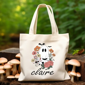 Custom Spooky Tote Bag, Halloween Ghosts Bag, Trick or Treat Shopping Bag, Halloween Tote bag, Custom Name Tote Bag, Halloween Candy Bag