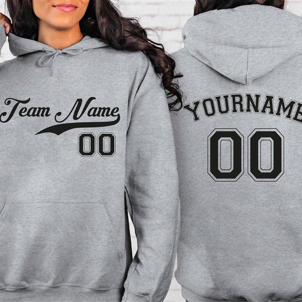 Your Name and Number, Team Name Custom Front and Back Hoodie, Add Your Own Name, Make Your Own Name and Number Jersey Team Fan Hoodies