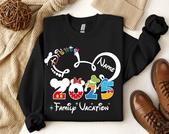 2025 Custom Name Disney Family Vacation Sweatshirt, Disney Family Matching Gift,Personalized Disney Trip, Disneyworld Matching Mickey Minnie