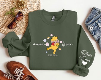 Sweat-shirt maman ourson Winnie l'ourson personnalisé : pochette personnalisée avec prénom enfant