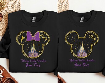Sudadera con nombre personalizado de Mickey y Minnie Disney Castle 2025, suéter Disney Family Vacation, sudadera Disney Castle, sudadera Disney Disneyworld