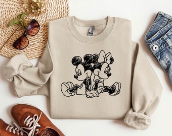 Sudadera vintage de Mickey y Minnie, regalo para parejas, sudadera encantadora, sudadera con capucha de viaje mágico, Mickey Mouse animado, sudadera de viaje de Disney