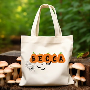 Personalized Halloween Tote Bag, Customized Halloween Name Bag, Halloween Treat Bags for Kids, Kids Halloween Bag, Trick or Treat Tote Bag
