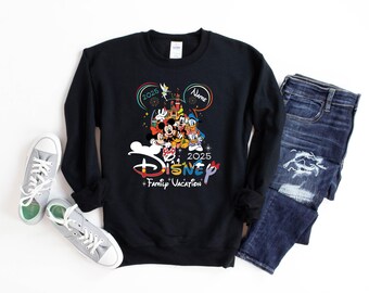 2025 Custom Name Disney Family Vacation Mickey Friends Sweatshirt, Disney Family Matching Gift,Personalized Disney Trip,Disneyworld Matching