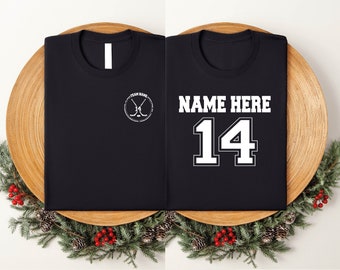 Custom Team Name and Your Name Number Personalized Hockey Front & Back Shirt, Custom Hockey Shirt, Game Day Hockey Shirt, Hockey Lover Gift