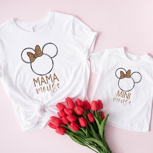 Disney Castle Mama & Mini Mouse Matching Shirt, Leopard Mom Daughter Shirt, Family Matching Mother&#39;s Day Shirt, Mommy and Me Disney Trip Tee