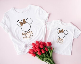 Disney Castle Mama & Mini Mouse Matching Shirt, Leopard Mom Daughter Shirt, Family Matching Mother's Day Shirt, Mommy and Me Disney Trip Tee