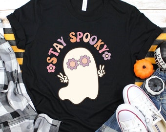 „Stay Spooky“-T-Shirt, Grusel-Shirt, Halloween-T-Shirt, Cooles Halloween-Shirt, Lustiges Halloween-Shirt, Halloween-T-Shirt, Grinsendes Grusel-Shirt