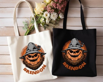 Personalized Halloween Tote Bag: Pumpkin Design Trick or Treat Bag