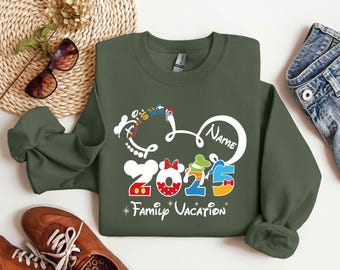 2025 Custom Name Disney Family Vacation Sweatshirt, Disney Family Matching Gift,Personalized Disney Trip, Disneyworld Matching Mickey Minnie