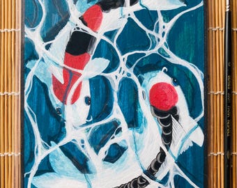 Pez Koi - Impresión artística estilo gouache japonés / Símbolo de suerte y serenidad / Decoración de pared zen