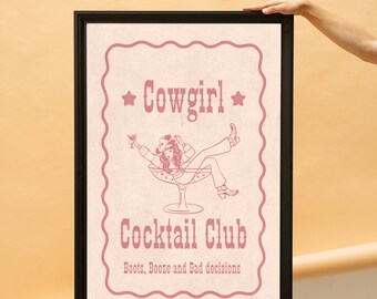 Cowgirl cocktail club print | western bar wall art | digital download