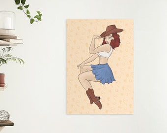 Cowgirl pin up inspired illustrative print
