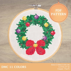 Christmas wreath Cross Stitch Pattern PDF - Christmas Cross stitch pattern- Instant digital download