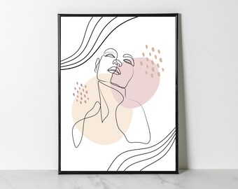 Face Line Drawing of Woman Body Wall Art Decor Boho Style Female Silhouette Abstract Instant Digital Paper Download PDF