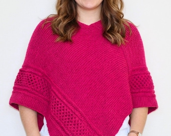 Patrón de tejido para poncho. Poncho de panal para mujer. Capa de punto trenzado para mujer. 3 tallas. Descarga instantánea en PDF para que tejas tú misma.