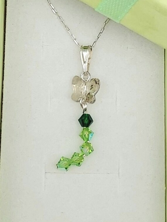 Green Butterfly Necklace Made with Swarovski(R) Crystals Sterling Silver Green Butterfly Necklace Made with Swarovski(R) Crystals Sterling Silver