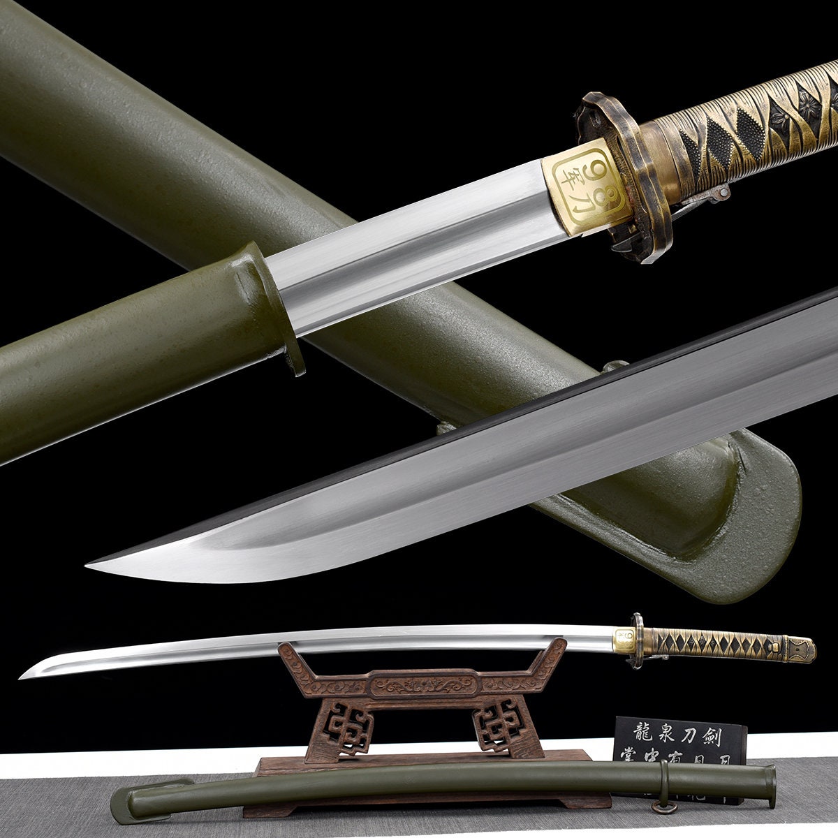  Katana - Espada real de acero 1060 Ninjato de acero real,  espada samurái real (verde) : Deportes y Actividades al Aire Libre