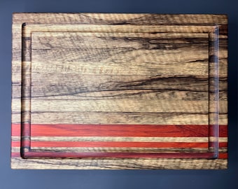 Black Limba & Padauk Butcher Block Cutting Board with Brass Feet