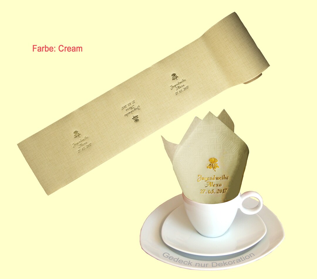 20 Napkins and 5 Meters of Table Ribbon Personalized With Your Own Name ...