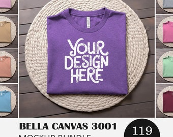 Bella Canvas Tshirt Mockup Bundle | BC 3001 T-Shirt Mock-up Bundle |Flatlay Mockupl | Trendy Neutral Aesthetic Folded Shirt template, BC3001