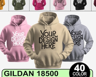 Gildan 18500 Hoodie Mockup Bundle, 3D Hoodie Mockup Bundle, G185 Hooded Sweatshirt Mock-up Bundle, Unisex  G185 Mock, Simple Basic Aesthetic