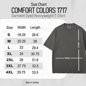 Comfort Colors C1717 Tshirt Flat Lay Mockup Bundle, CC 1717 T-Shirt Flatlay Mock-up Bundle, Real Product, Minimal Basic Simple Background, size chart