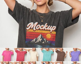Comfort Colors 1717 モックアップバンドル 36個、女性モデルモックアップ、オーバーサイズ女性用 CC1717 Tシャツテンプレート、ストリートウェアTシャツモックアップ