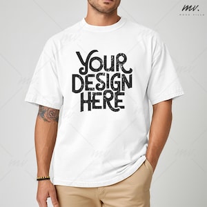 White Comfort Colors 1717 T-Shirt Mockup, C1717 Men's Tee Mockup, Garment Dyed Shirt Mockup, Male Model T-Shirt Mockup, Simple Trendy Mockup