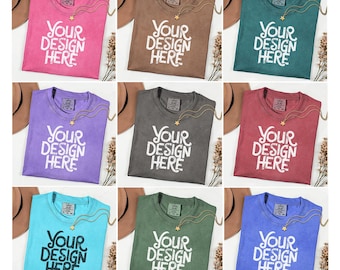 44X Comfort Colors 1717 Mockup Bundle, C1717 Flatlay Mockup Bundle, Folded Tshirt Mockups, Real Product Photo, Garment Dyed T-shirt Mockup