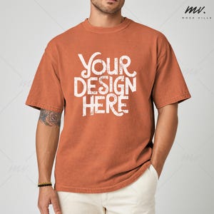 Yam Comfort Colors 1717 T-Shirt Mockup, C1717 Men&#39;s Tee Mockup, Garment Dyed Shirt Mockup, Male Model T-Shirt Mockup, Simple Trendy Mockup