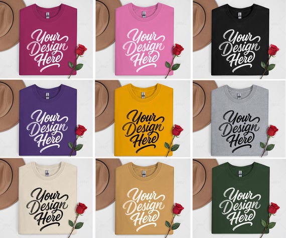50X Gildan 5000 Flatlay T-shirt Mockup Bundle, G5000 Flatlay Mockup Bundle, Folded Tee Mockup, Heavy Cotton Crewneck Unisex t-shirt Mockup.
