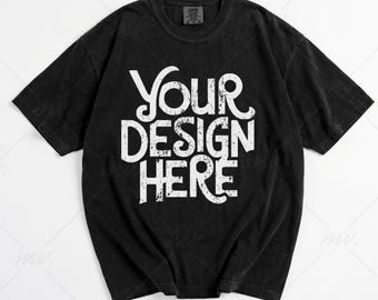 Comfort Colors 1717 Black T-Shirt Mockup | Oversized Flat Lay | Real Product Photo