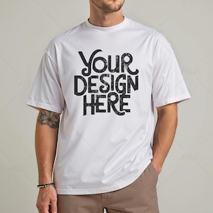 Gildan 5000 White T-Shirt Mockup, Real Male Model Mock, Simple Aesthetic Mens White Tshirt Mockup, White G 5000 Mock-up, White Tee Mockup