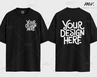 Comfort Colors 1717 Black Tshirt Mockup, Front And Back, CC1717 Black Tee Mock, Dual Mockup, Oversized , Unisex  Simple Aesthetic Mockup
