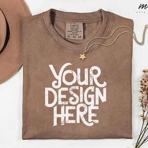 Comfort Colors 1717 Espresso Flatlay T-shirt Mockup, C1717 Espresso Tee Mockup, Folded Comfort Colors 1717 Shirt Mockup, real product