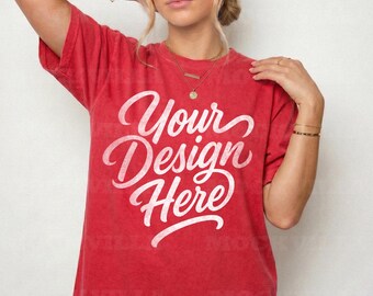 Paprika Comfort Colors 1717 Mockup, CC1717 Tshirt Mockup, Female Model Mockup, Oversized Women Tee, Streetwear Shirt Mockup