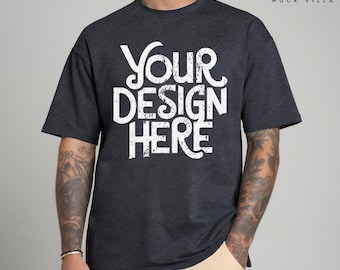 Bella & Canvas 3001 TShirt Mockup | Mens Bella Canvas 3001 Shirt | Dark Grey Heather Shirt Mockup - Male Model Mockup | Bella Canvas Mockup
